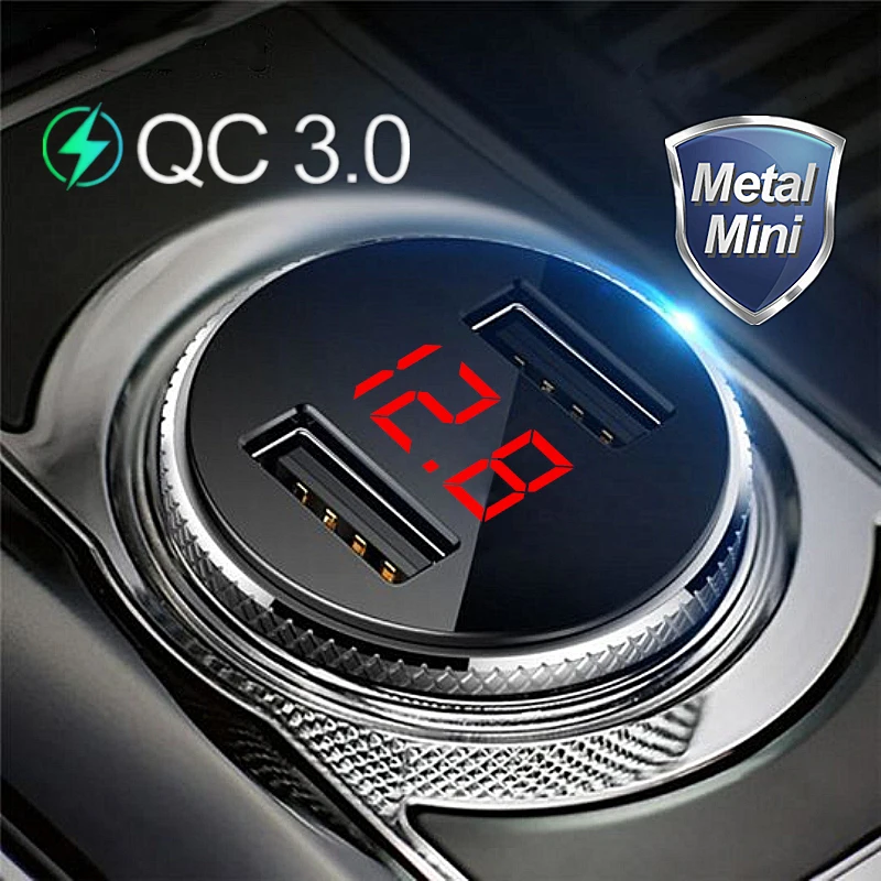 Металлическое автомобильное зарядное устройство QC 3 0 с двумя USB-портами