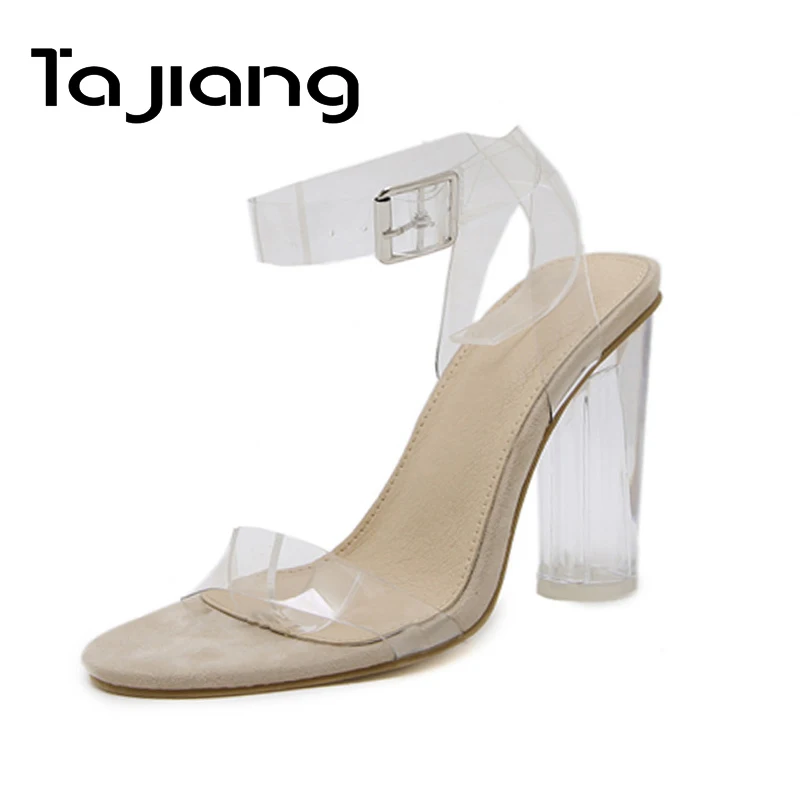 

Ta Jiang/Новинка; женские прозрачные сандалии-гладиаторы на высоком каблуке с открытым носком; модные классические женские модельные туфли; женская обувь на толстом каблуке