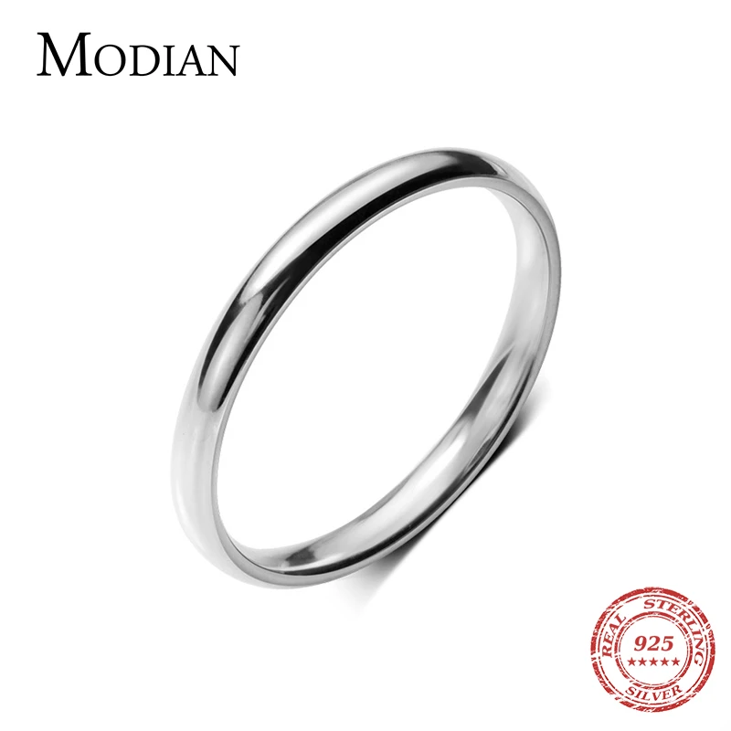 Женское кольцо Modian из серебра 100% пробы блестящее простое в Корейском стиле