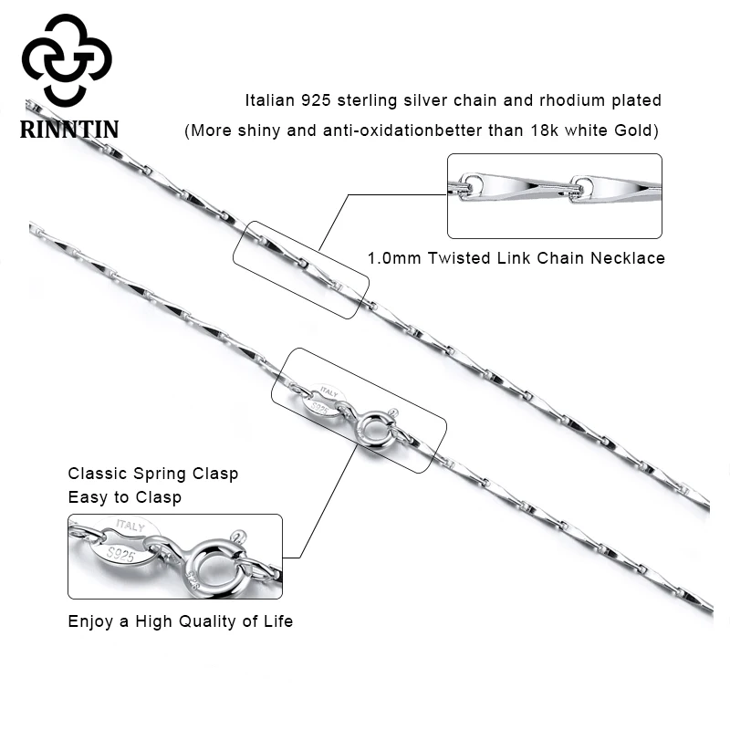 Rinntin цвета подлинного серебра 925 витая Цепочка Ожерелье для женщин 45 см цепочек на