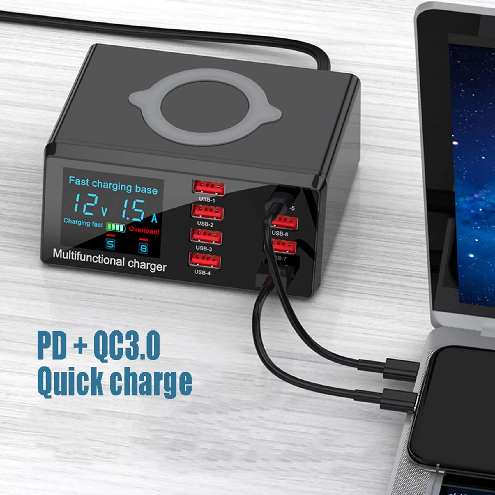 100W Wireless USB Charger Dock 18W PD QC3.0 Fast Charger Smart LED Display 8 Ports USB for Samsung Huawei iPhone EU Plug
100W Wireless USB Charger Dock 18W PD QC3.0 Fast Charger Smart LED Display 8 Ports USB for Samsung Huawei iPhone EU Plug