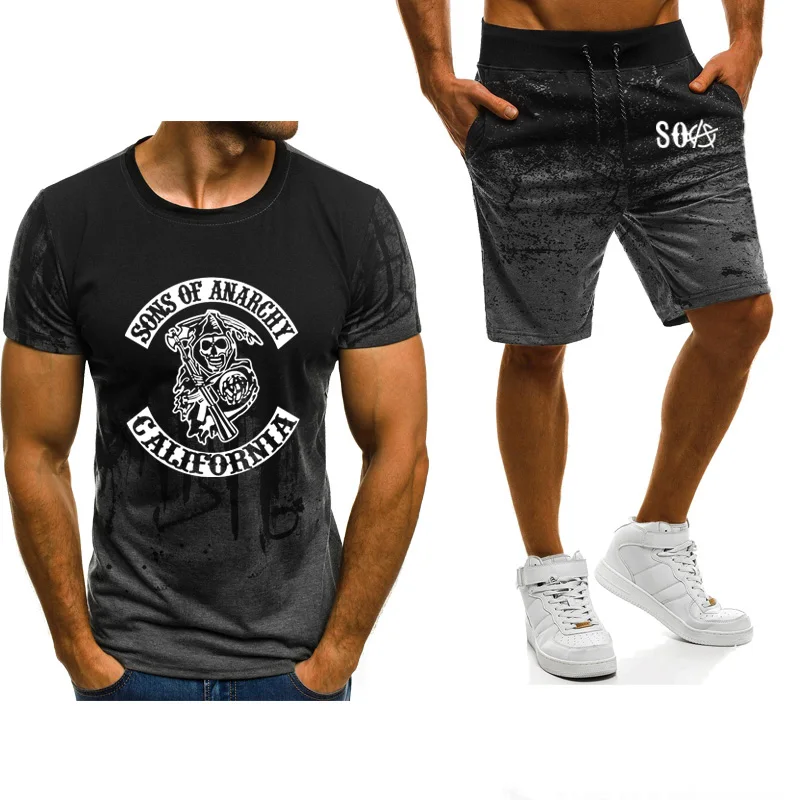 2021 Summer Men's Short Sleeve SOA Sons of Anarchy the Child Skull Printed Gradient High Quality Male T-Shirt Pants Suit g1s
2021 Summer Men's Short Sleeve SOA Sons of Anarchy the Child Skull Printed Gradient High Quality Male T-Shirt Pants Suit g1s