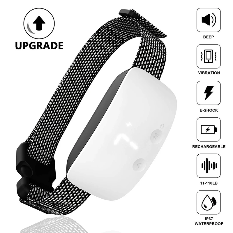 

Electric Training Dog Collar Rechargable LED Display Touchable Waterproof Shock Vibration Smart Sensor Train Aids Bark Deterrent