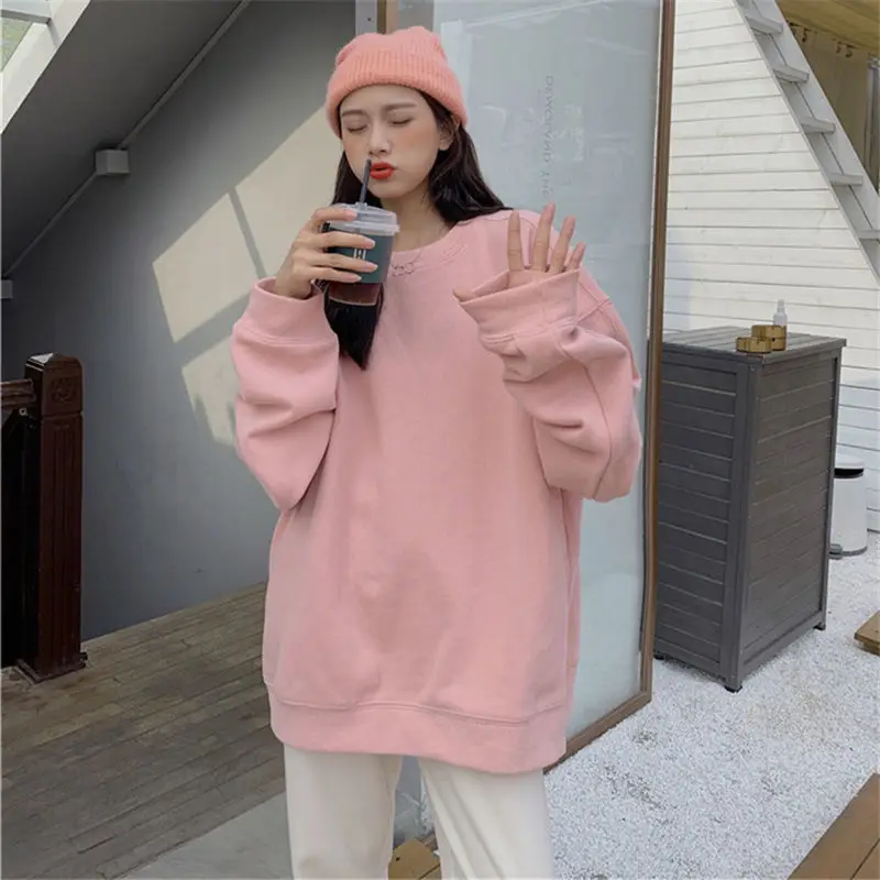 Women Hoodless Thin Sweatshirt Fashion Korean Style Student Loose Leisure Top 2021 Spring Autumn New O-Neck Long Sleeve Pullover 
Women Hoodless Thin Sweatshirt Fashion Korean Style Student Loose Leisure Top 2021 Spring Autumn New O-Neck Long Sleeve Pullover