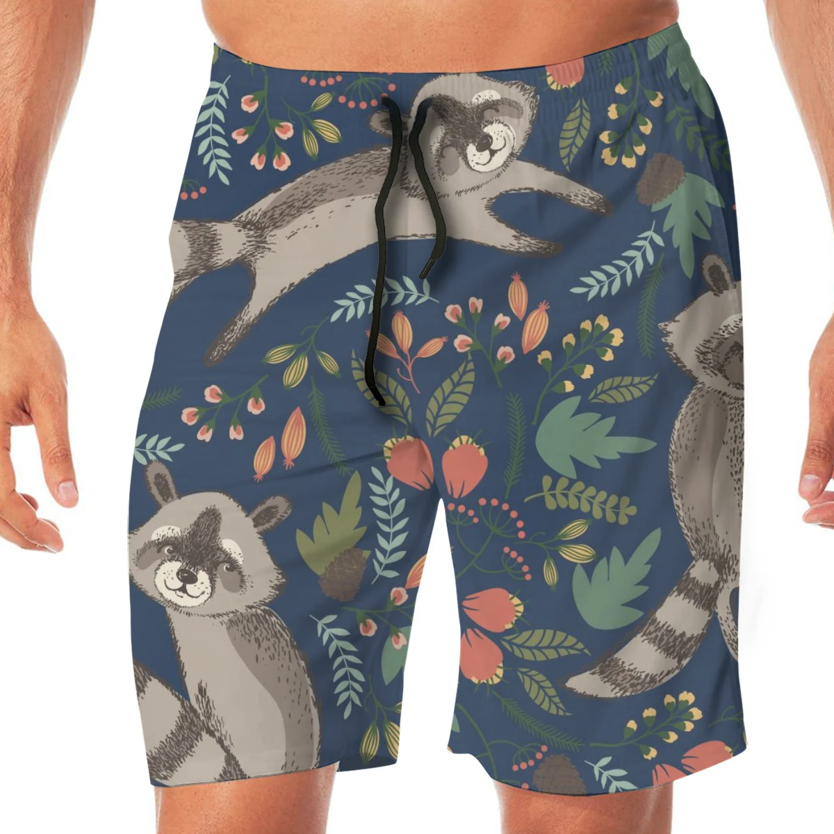 Мужские повседневные Летние Гавайские пляжные брюки с милым рисунком енота |