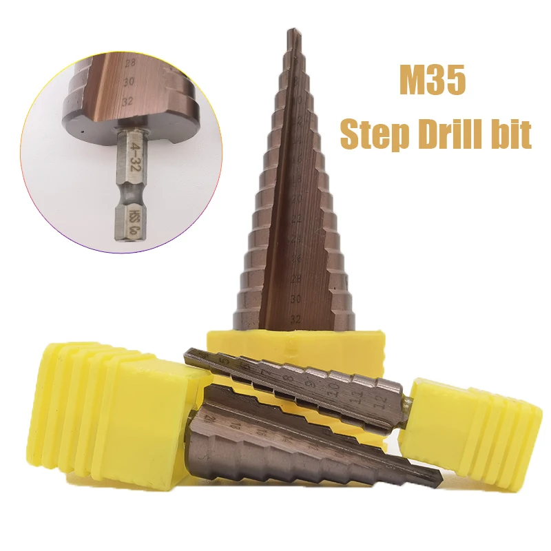 M35 5% Cobalt Step Drill Bit 4-12 4-20 4-32mm HSS-CO High Speed Steel Cone Metal Drill Bit Tool Hole Cutter for Stainless Steel
M35 5% Cobalt Step Drill Bit 4-12 4-20 4-32mm HSS-CO High Speed Steel Cone Metal Drill Bit Tool Hole Cutter for Stainless Steel