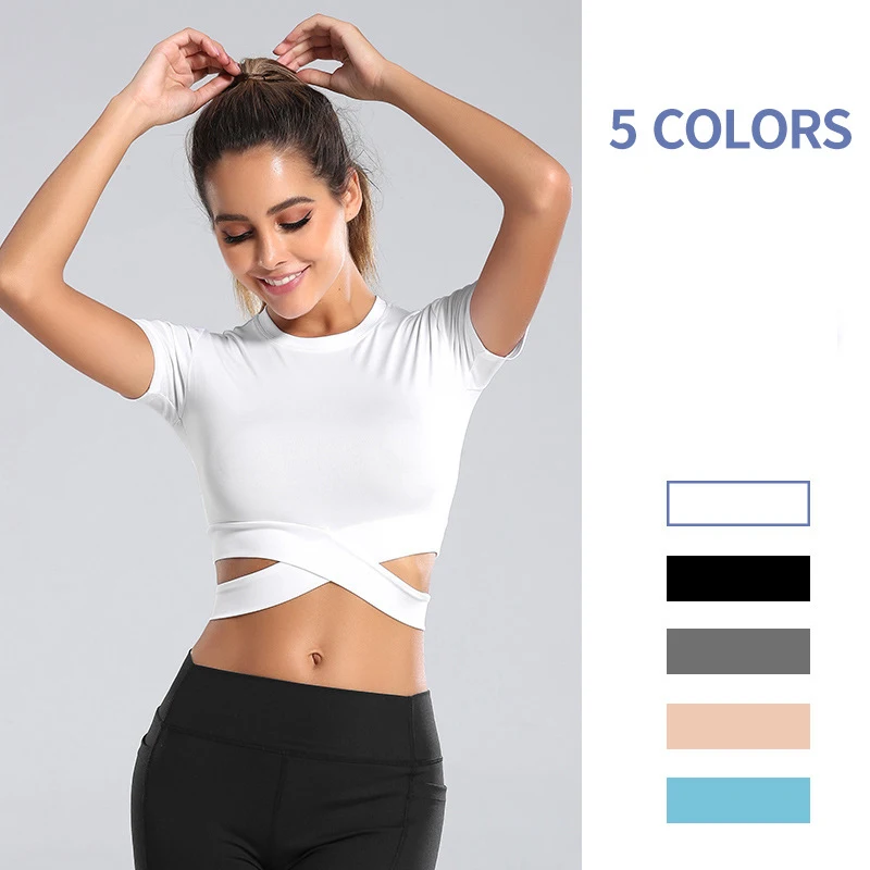 Women's Sports Slim Cross T-shirt Quick-drying Sports Fitness Tops Navel-Breaking Yoga Clothes Running Sports Short Sleeve
Women's Sports Slim Cross T-shirt Quick-drying Sports Fitness Tops Navel-Breaking Yoga Clothes Running Sports Short Sleeve