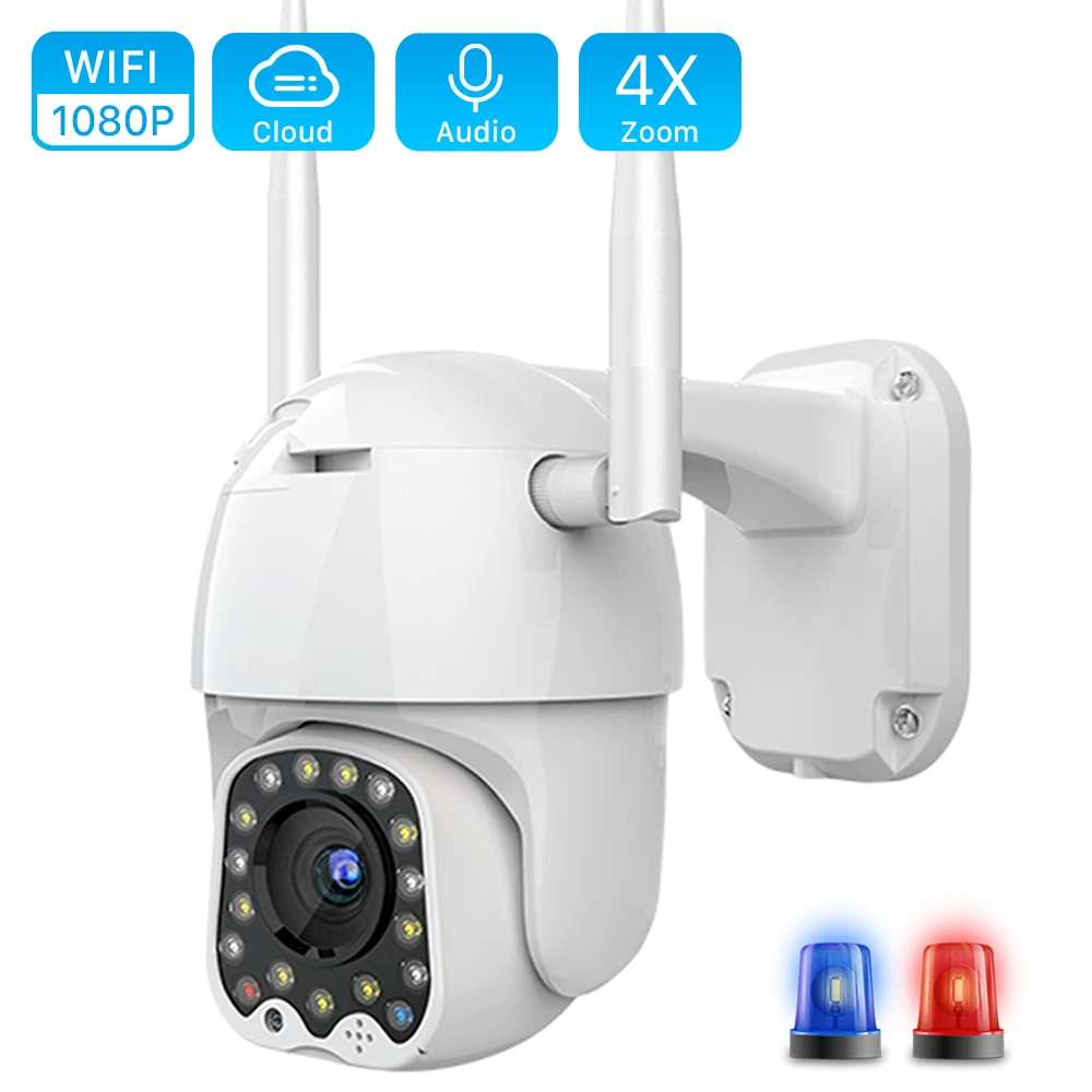 

Cloud 1080P Wifi PTZ Camera Outdoor 2MP Auto Tracking CCTV Home Security IP Camera 4X Digital Zoom Speed Dome Camera Siren Light