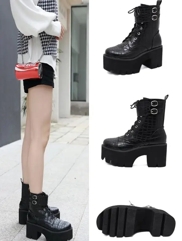 Patent Leather Gothic Black Boots Women Heel Sexy Chain Chunky Heel Platform Boots Female Punk Ankle Boots Lace-Up
Patent Leather Gothic Black Boots Women Heel Sexy Chain Chunky Heel Platform Boots Female Punk Ankle Boots Lace-Up