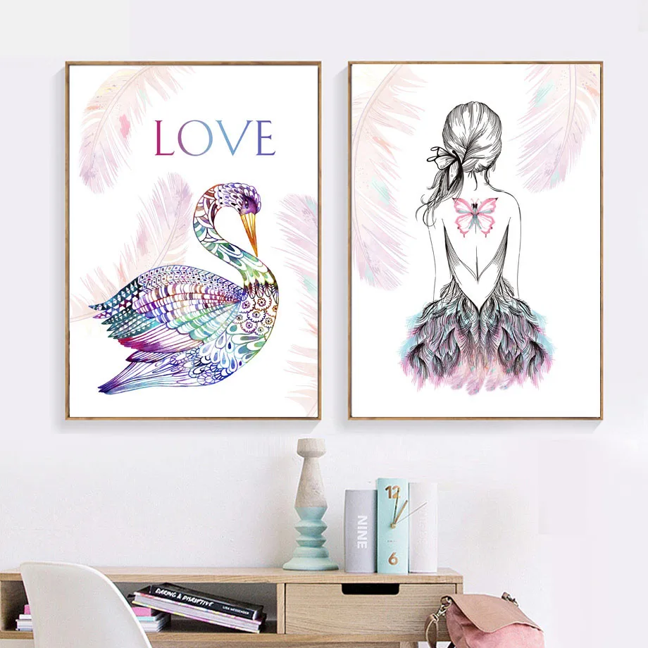 Colorful Swan Butterfly Girl Feather Skirt Wall Art Canvas Painting Nordic Posters And Prints Wall Pictures For Living Room Home
Colorful Swan Butterfly Girl Feather Skirt Wall Art Canvas Painting Nordic Posters And Prints Wall Pictures For Living Room Home