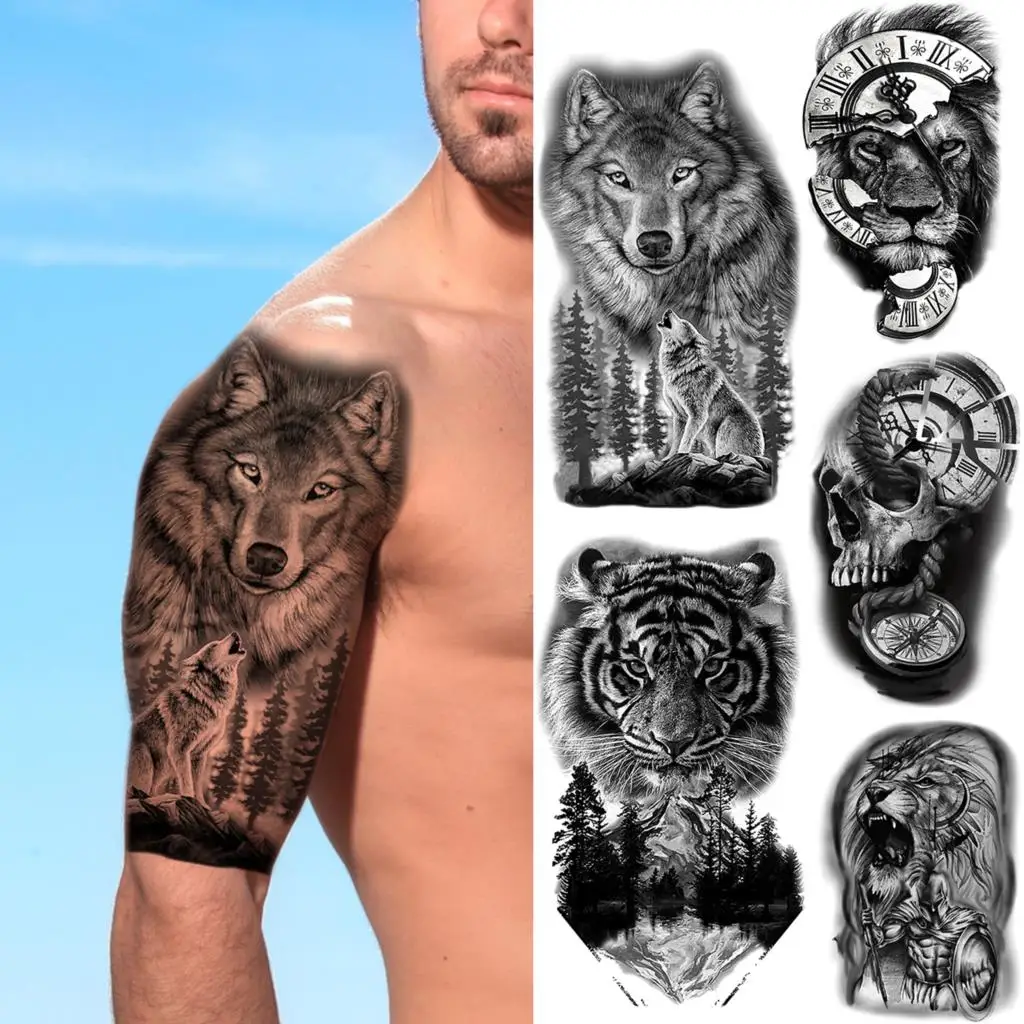 Realistic Wolf Forest Temporary Tattoos For Men Adult Tiger Compass Lion Skull Fake Tattoo Waterproof Half Sleeve Tatoos Sticker
Realistic Wolf Forest Temporary Tattoos For Men Adult Tiger Compass Lion Skull Fake Tattoo Waterproof Half Sleeve Tatoos Sticker