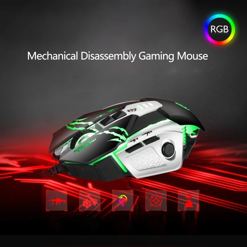 

6 Gear DPI Adjustable Wired Programmable Mechanical Mouse RGB LED Breathing Light Disassembly Counterweight Gaming Mouse Compute