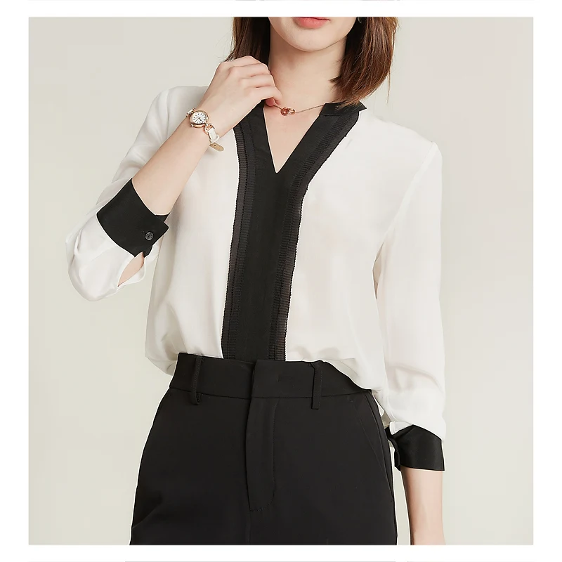 Black and White Contrast Silk Splicing Top Design Sense Hangzhou Silk New Small Shirt T-shirt Autumn 2021 Women's Fashion New
Black and White Contrast Silk Splicing Top Design Sense Hangzhou Silk New Small Shirt T-shirt Autumn 2021 Women's Fashion New