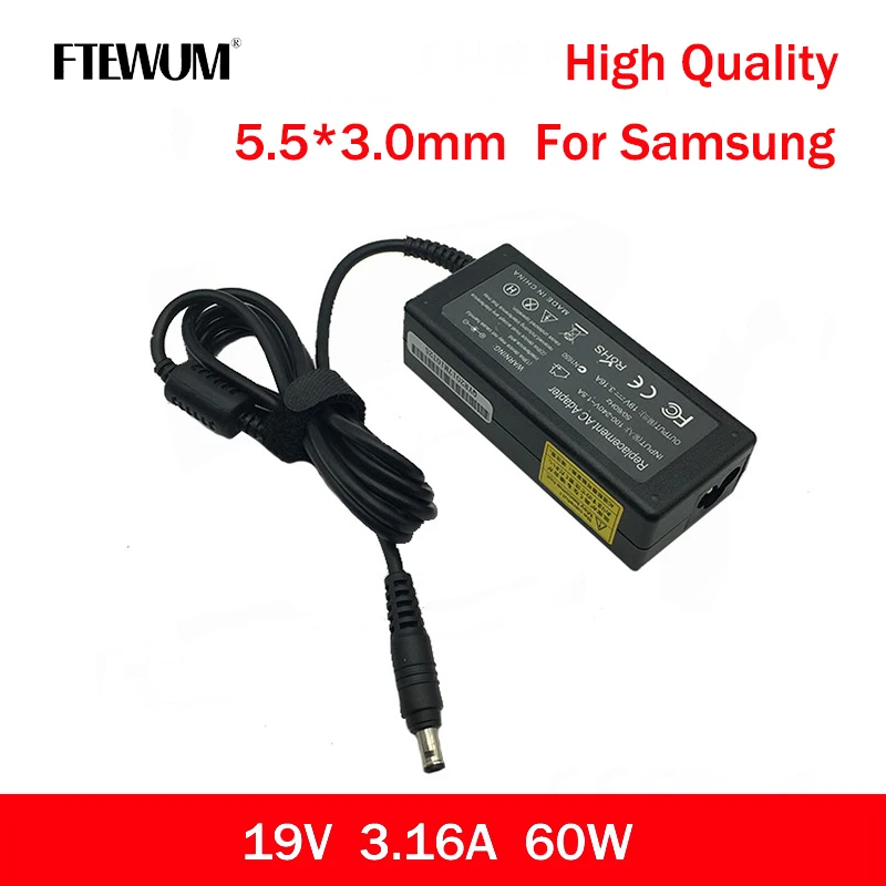 FTEWUM Laptop Charger 19V 3.16A 60W 5.5*3.0mm Power Adapter For Samsung R429 RV420 RV515 RV411 R428 RV415 R510 R530 R540 R52
FTEWUM Laptop Charger 19V 3.16A 60W 5.5*3.0mm Power Adapter For Samsung R429 RV420 RV515 RV411 R428 RV415 R510 R530 R540 R52
