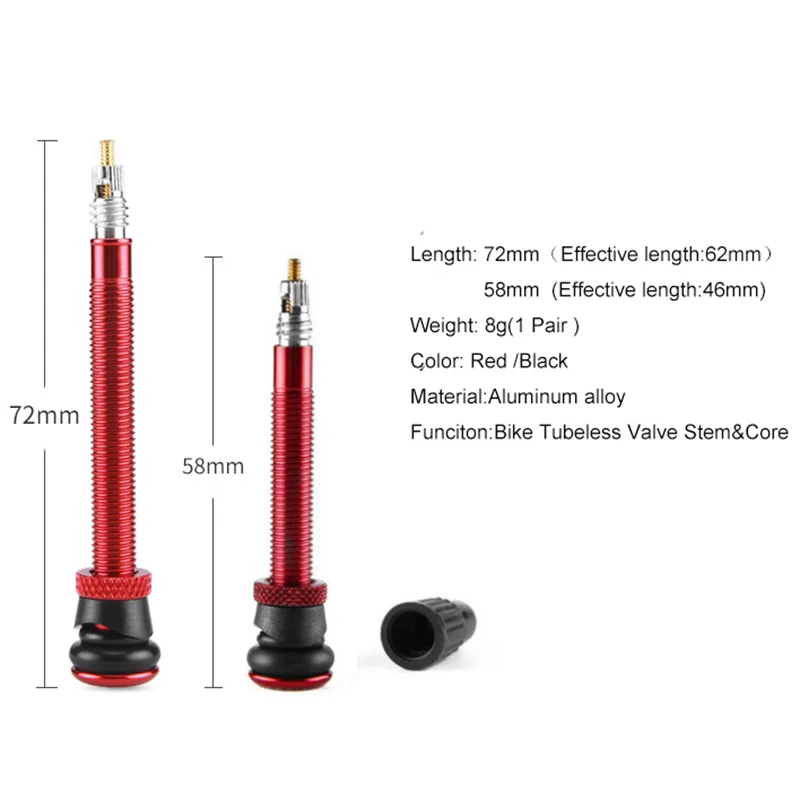 

One Piece 72MM/ 58MM Bicycle Vacuum Tire Nozzle Bike Vacuum Tyre Tubeless Presta Valve Extension Aluminum Alloy