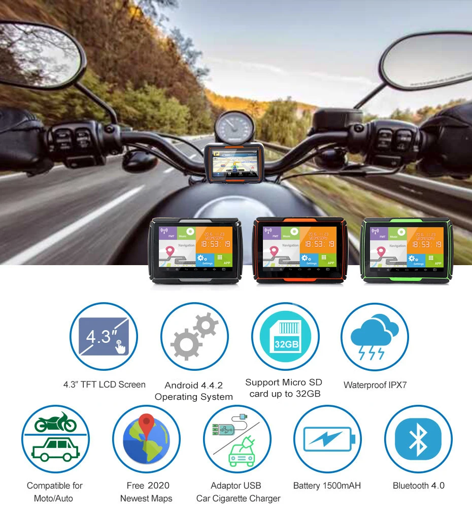 Android 4.4.2 Fodsports 4.3 Inch Motorcycle GPS Navigation IPX7 Waterproof Bluetooth Car Moto GPS wifi Navigator Free Map 32GB
Android 4.4.2 Fodsports 4.3 Inch Motorcycle GPS Navigation IPX7 Waterproof Bluetooth Car Moto GPS wifi Navigator Free Map 32GB