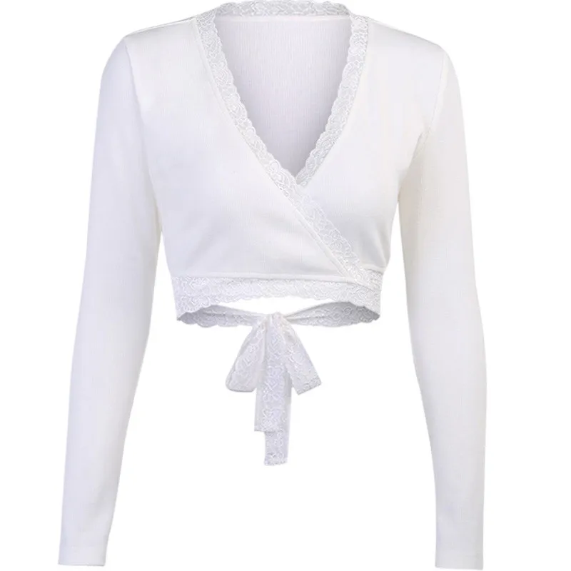 Women Spring Sexy Crop Tops Long Sleeve V-neck Lace Bandage Cardigan Lady Slim Solid Color Cloubwear
Women Spring Sexy Crop Tops Long Sleeve V-neck Lace Bandage Cardigan Lady Slim Solid Color Cloubwear