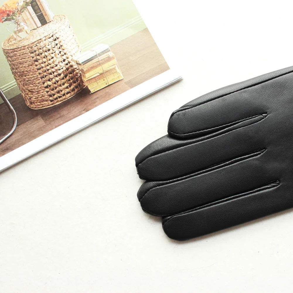Новинка женские кожаные перчатки Bickmods осенне зимние теплые прямые черные из