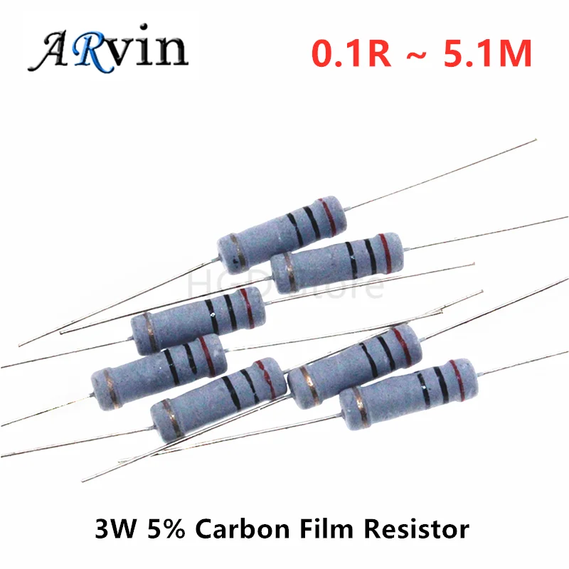 20PCS 3W Carbon Film Resistor 5% 0.1R ~ 5.1M 1R 4.7R 10R 22R 33R 47R 1K 4.7K 10K 100K 10 22 33 47 4K7 ohm oxide film resistance
20PCS 3W Carbon Film Resistor 5% 0.1R ~ 5.1M 1R 4.7R 10R 22R 33R 47R 1K 4.7K 10K 100K 10 22 33 47 4K7 ohm oxide film resistance