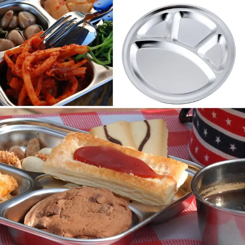 4pcs/1Set Stainless Steel 4 Sections Round Divided Plate Dish Snack Dinner Tray Lunch
4pcs/1Set Stainless Steel 4 Sections Round Divided Plate Dish Snack Dinner Tray Lunch