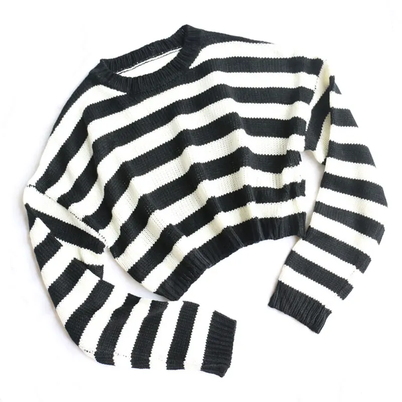 Gothic Harajuku Long Sleeve Stripe Sweater Black White Y2K Cropped Sweater Women Korean Style Autumn Crop Tops 2021
Gothic Harajuku Long Sleeve Stripe Sweater Black White Y2K Cropped Sweater Women Korean Style Autumn Crop Tops 2021
