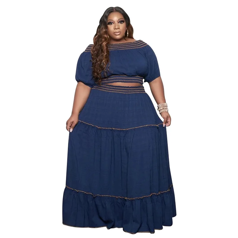 3xl 4xl Womans Plus Size Sets Sexy Dew Shoulder Short Sleeves Crop Top Two Piece Set Elegant Maxi Skirts
3xl 4xl Womans Plus Size Sets Sexy Dew Shoulder Short Sleeves Crop Top Two Piece Set Elegant Maxi Skirts