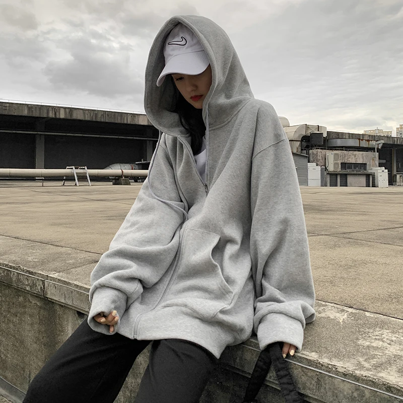 Vintage Solid Color Long Sleeve Oversized Hooded Sweatshirt Lady Women Casual Large Coats zip-up Women Korean Style hoodies
Vintage Solid Color Long Sleeve Oversized Hooded Sweatshirt Lady Women Casual Large Coats zip-up Women Korean Style hoodies