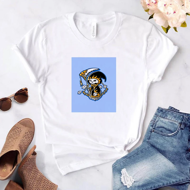 Grim Reaper Skull T-shirts Women's Summer T-shirt 2021 Short Sleeve Tees Women-clothing White Crop Top Tops Woman With Sleeves
Grim Reaper Skull T-shirts Women's Summer T-shirt 2021 Short Sleeve Tees Women-clothing White Crop Top Tops Woman With Sleeves