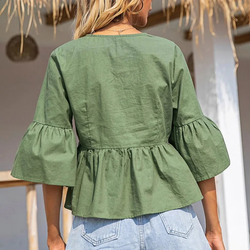 Sweet Girls Blouse 2021 summer Blouses Polyester Female Loose All-Match Retro Half Sleeve V-neck Single Breasted Tops Solid
Sweet Girls Blouse 2021 summer Blouses Polyester Female Loose All-Match Retro Half Sleeve V-neck Single Breasted Tops Solid