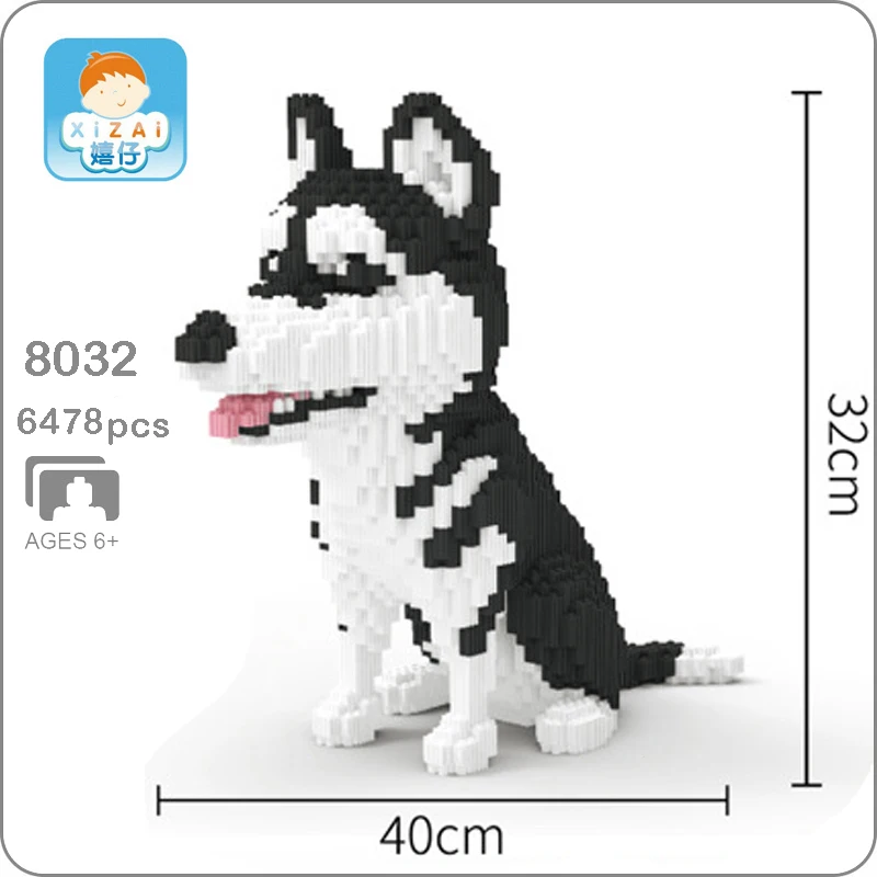 Xizai 8032 мультфильм сибирская хаски собака животное 3D модель DIY мини микро