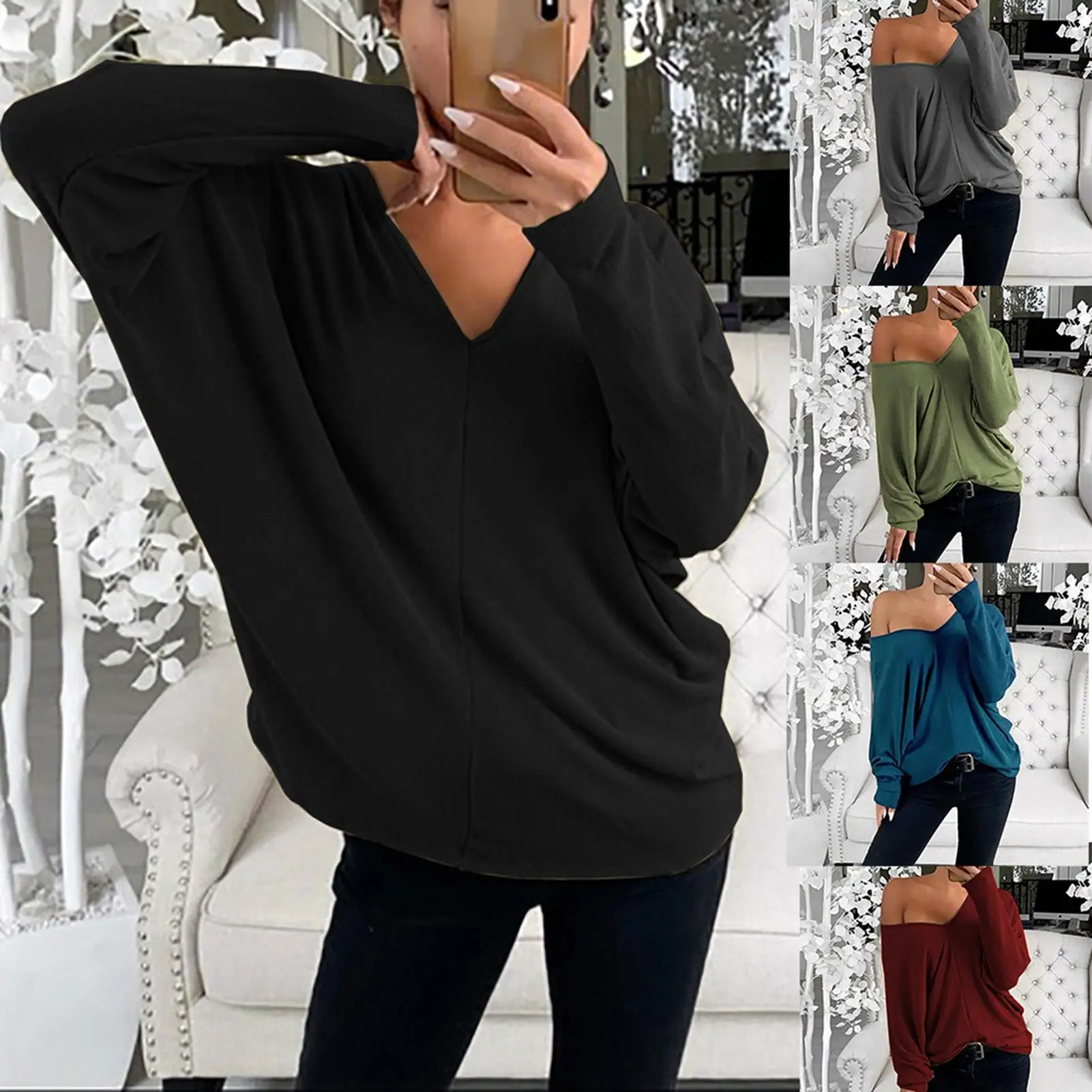 Women Autumn Winter V Neck Long Sleeve Base Shirt Loose Baggy Pullover Women's Clothing женские футболки mujer camisetas
Women Autumn Winter V Neck Long Sleeve Base Shirt Loose Baggy Pullover Women's Clothing женские футболки mujer camisetas