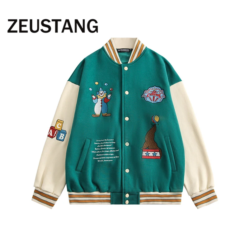 

Zeustang куртка уличная одежда бейсбольные куртки с вышитыми сердечками кожаные рукава куртки-бомберы в стиле хип-хоп Модные свободные повседн...