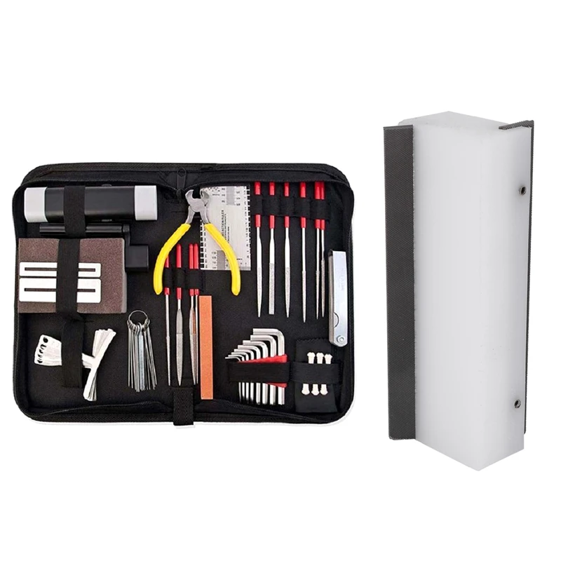 45Pcs Guitar Repair Tool Kit Guitar Toolkit with Grinding Fret File Guitars & 1 Pcs Guitar Fret Beveling File
45Pcs Guitar Repair Tool Kit Guitar Toolkit with Grinding Fret File Guitars & 1 Pcs Guitar Fret Beveling File