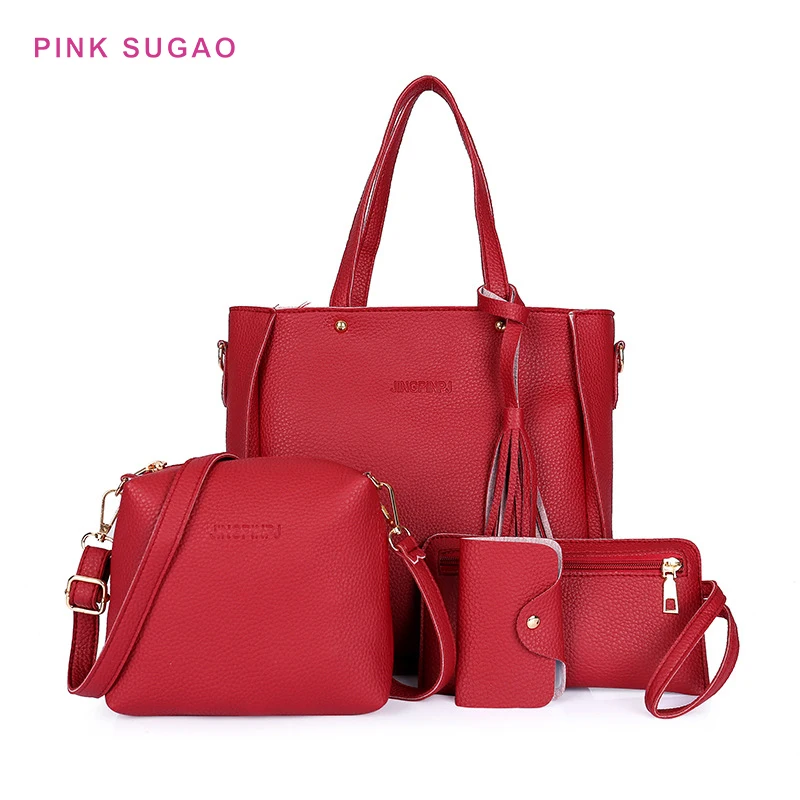 

Pink Sugao 4PCS bags set luxury handbags women bags designer fashion shoulder bag leather crossbody bag for women Composite bags