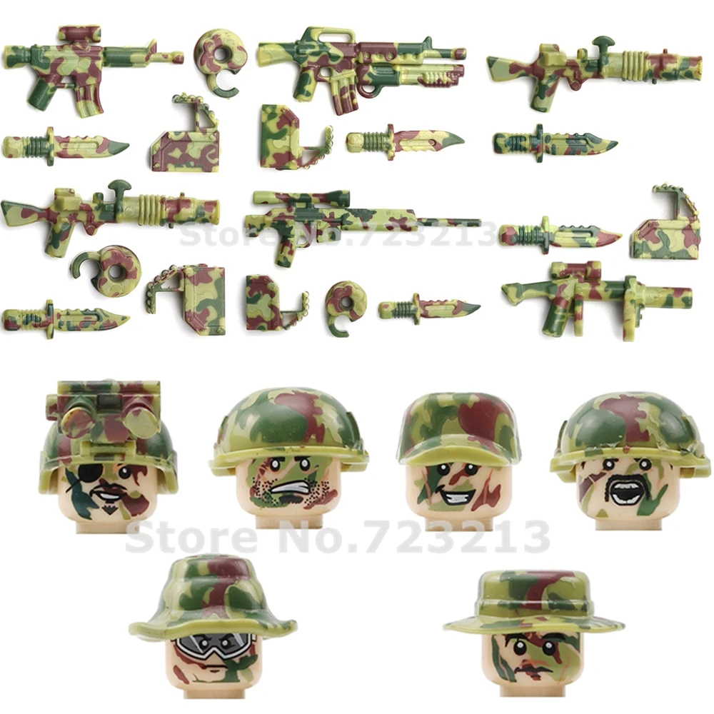 6pcs/bag with Camouflage Weapon SY11102 Military Figure Head Set Army SWAT Knife Helmet Building Blocks Sets Bricks Toys
6pcs/bag with Camouflage Weapon SY11102 Military Figure Head Set Army SWAT Knife Helmet Building Blocks Sets Bricks Toys