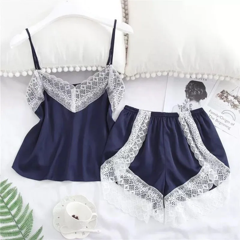 Drop Ship Sexy Lace Pajamas Set Women Comfortable Silk Satin Sleepwear Sling Simulation Pajamas Casual Home Wear
Drop Ship Sexy Lace Pajamas Set Women Comfortable Silk Satin Sleepwear Sling Simulation Pajamas Casual Home Wear