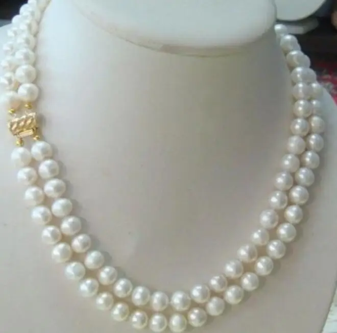 

Hot sale new Style >>>>>hot-2-row-9-10MM-AKOYA-REAL-WHITE-PEARL-NECKLACE-14KGP-Clasp