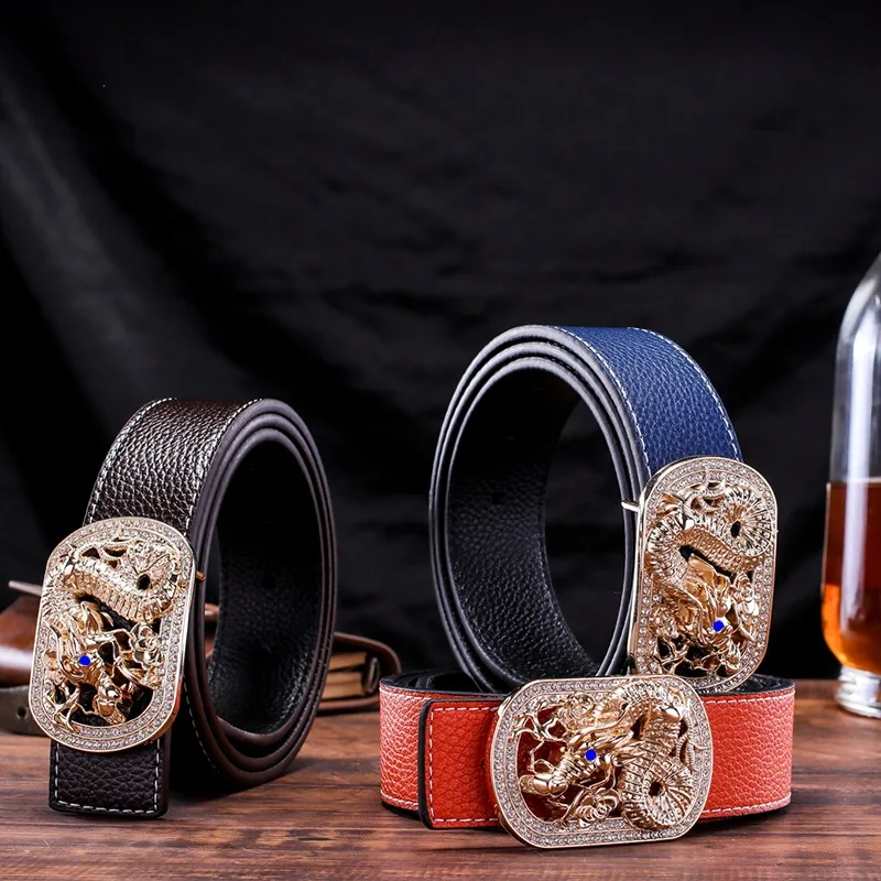 Men's Leather Lychee Pattern Rhinestone Dragon Buckle Leather Belt with Shang Shuai Belt Fashion Youth Casual Pants Belt 3.8cm
Men's Leather Lychee Pattern Rhinestone Dragon Buckle Leather Belt with Shang Shuai Belt Fashion Youth Casual Pants Belt 3.8cm