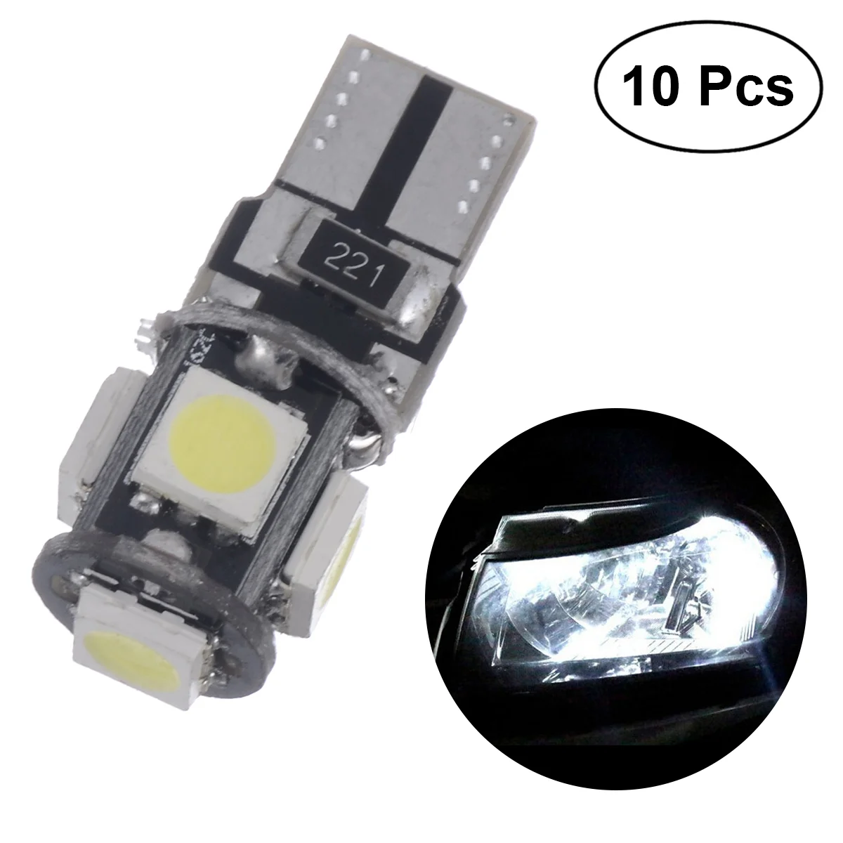 

10pcs 5 SMD LED Car Interior Bulb Decoded CANBUS Lamp Light Bulb T10 5050 for Interior Car Lights License Plate (White Light)