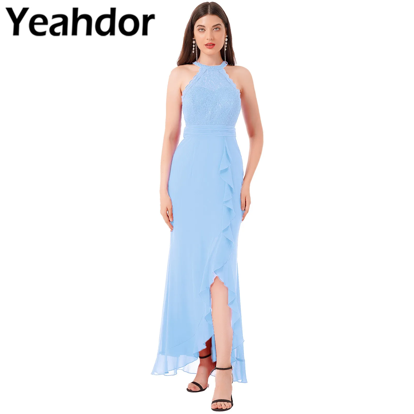 Party Dresses for Women Lady Halter Lace Side Slit Chiffon Bridesmaid Dresses Cascading Ruffle Vestido De Fiesta Wedding Costume
Party Dresses for Women Lady Halter Lace Side Slit Chiffon Bridesmaid Dresses Cascading Ruffle Vestido De Fiesta Wedding Costume