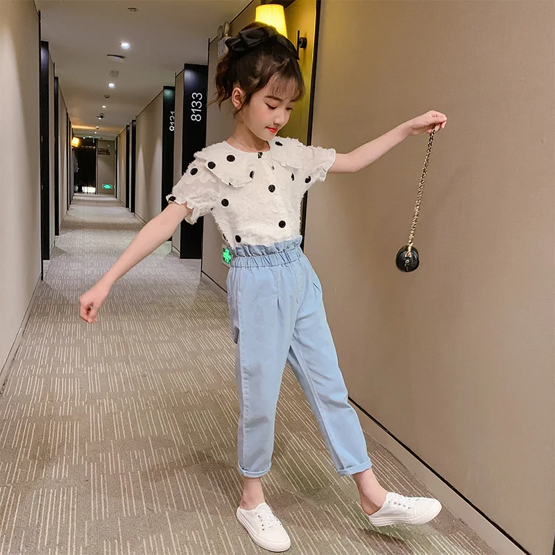 Girls Clothes Sets Summer Teen Kids Lapel Dot Tops & Denim Pants Two Piece Suit Children Clothing Girls Outfits 4 6 8 12 Years
Girls Clothes Sets Summer Teen Kids Lapel Dot Tops & Denim Pants Two Piece Suit Children Clothing Girls Outfits 4 6 8 12 Years