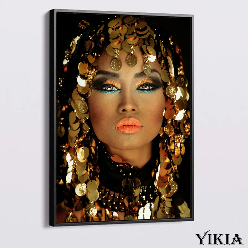 Gold Headwear Jewelry Woman Canvas Painting Modern Wall Art Ethnic Portrait Posters and Prints Luxurious Living Room Decoration
Gold Headwear Jewelry Woman Canvas Painting Modern Wall Art Ethnic Portrait Posters and Prints Luxurious Living Room Decoration