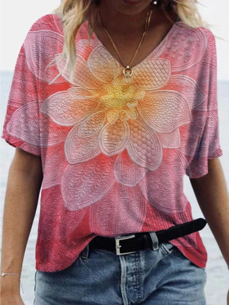 Summer Flower Printing Oversized T-shirt 2021 Women's Short-sleeved Tee Shirt New Casual All-match Female Clothing V-neck Tops
Summer Flower Printing Oversized T-shirt 2021 Women's Short-sleeved Tee Shirt New Casual All-match Female Clothing V-neck Tops