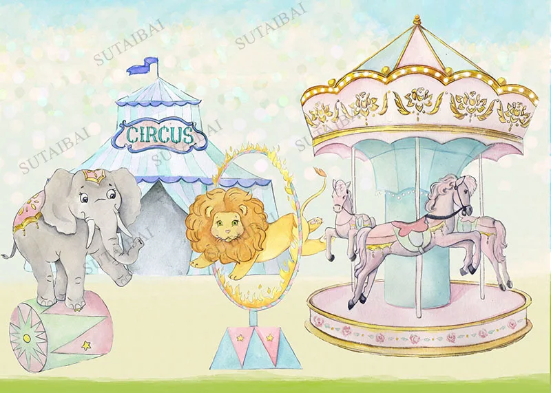 Cartoon Circus Fiesta Theme Carousel Background Birthday Party Party Supplies Banner Decoration Photography Backdrop Studio