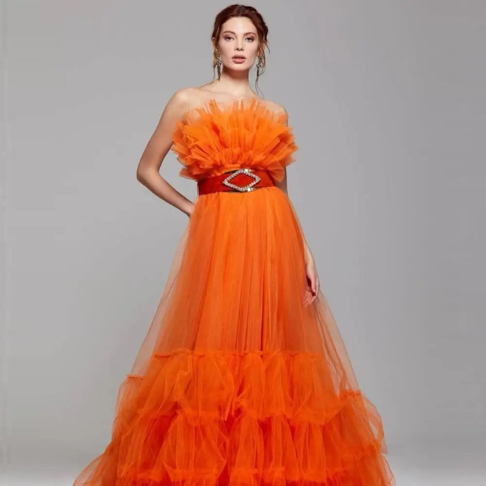 Elegant Orange Tulle Dresses Strapless Women Long Maxi Tulle Dressing Gowns For Party Prom Extra Puffy Ruffled Dress 2021
Elegant Orange Tulle Dresses Strapless Women Long Maxi Tulle Dressing Gowns For Party Prom Extra Puffy Ruffled Dress 2021