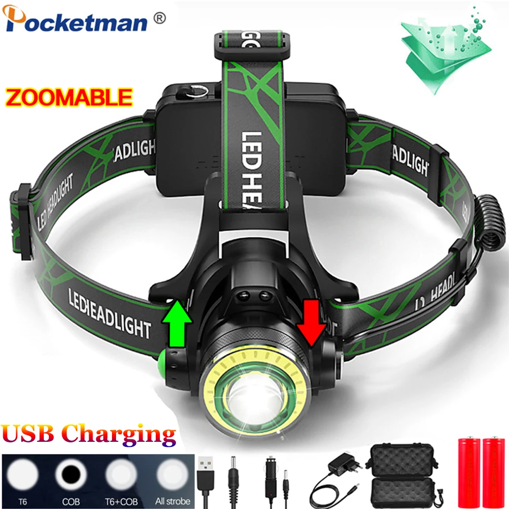 High Power T6 COB LED Headlamp DC Rechargeable Headlight Waterproof Zoomable Head Lamp Camping Head Torch New
High Power T6 COB LED Headlamp DC Rechargeable Headlight Waterproof Zoomable Head Lamp Camping Head Torch New
