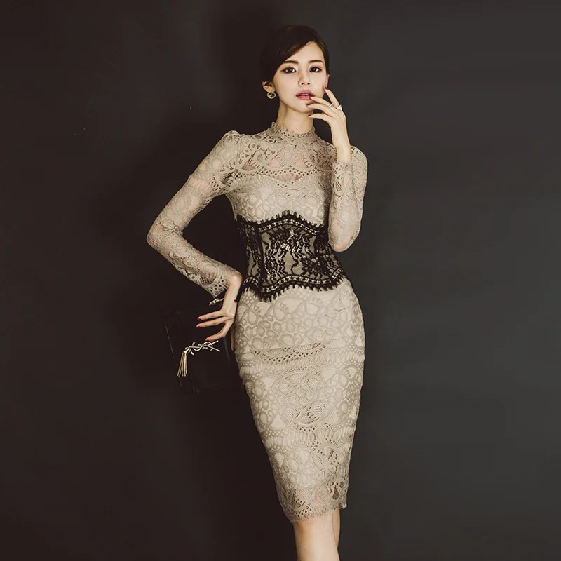 Lace Dress chun New Style Elegant Collar Slim Fashion Color Contrast Mid-length SkirtNuyoah
Lace Dress chun New Style Elegant Collar Slim Fashion Color Contrast Mid-length SkirtNuyoah