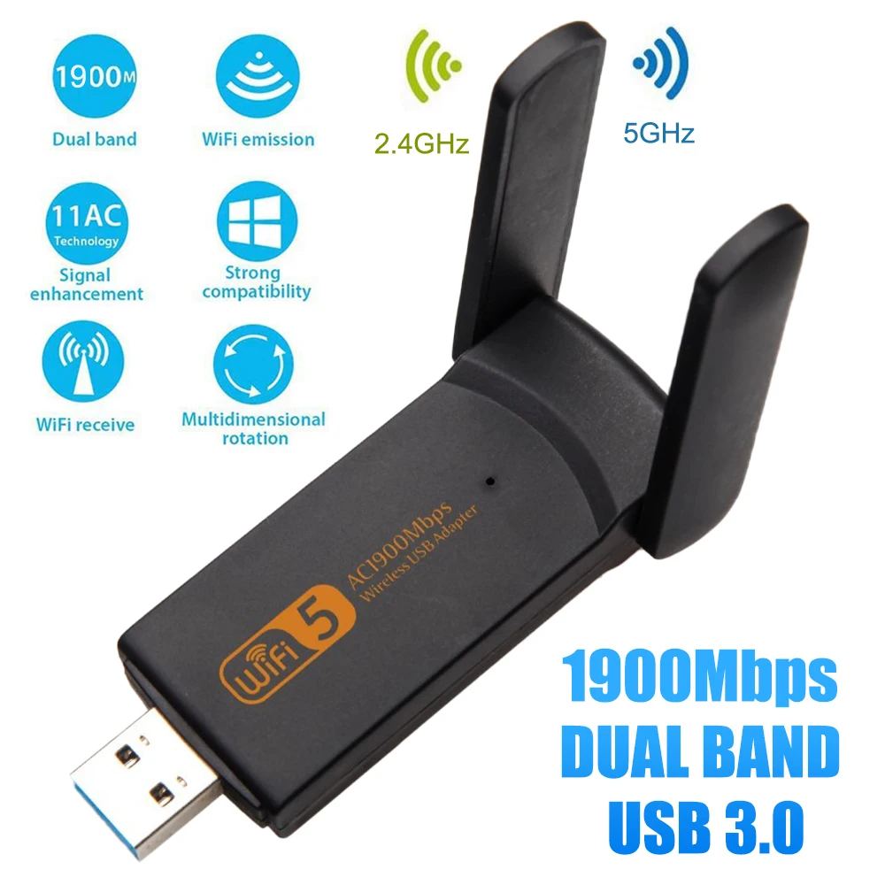 Wifi Adapter 1900M Dual Band 2.4G 5G Wifi Receiver Free Driver LAN Antenna Ethernet Wireless Network Card for PC Laptop
Wifi Adapter 1900M Dual Band 2.4G 5G Wifi Receiver Free Driver LAN Antenna Ethernet Wireless Network Card for PC Laptop