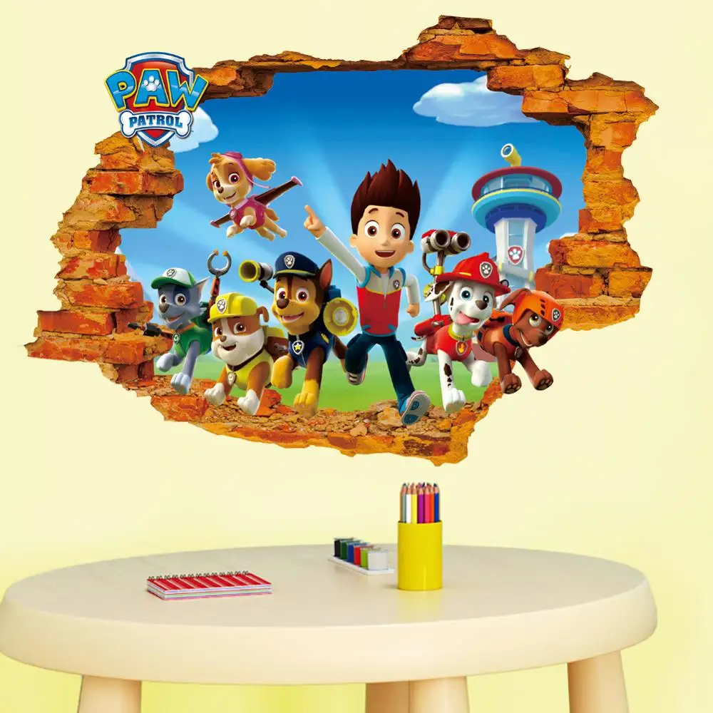 2022 Hot Cartoon 3D Patrol Wall Sticker Switch Stickers Decals Murals Poster Paw For Kids Babys Room Decoration Bedroom Decor | Дом и сад