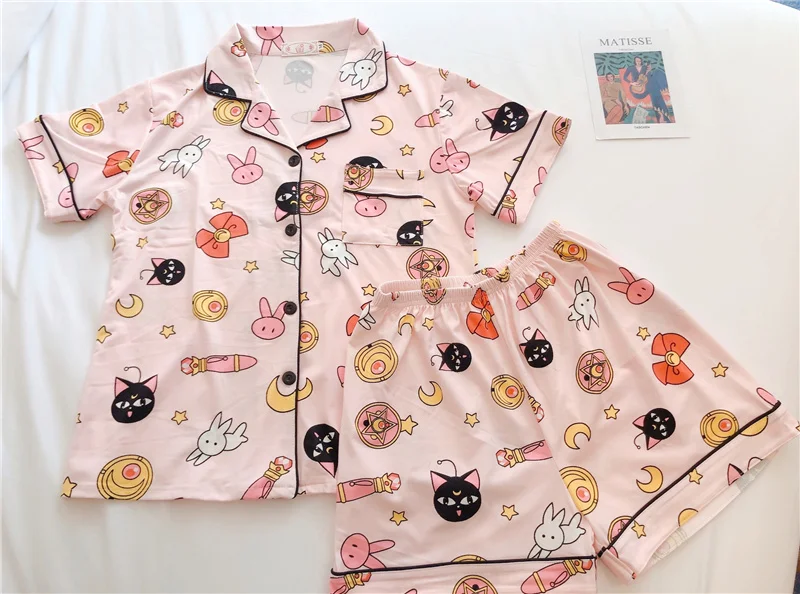 Womens Cotton Pajamas Set Turn-down Collar Pyjamas Short Sleeves Suit Soft Sleepwear Female Summer Cartoon Luna Moon Homewear
Womens Cotton Pajamas Set Turn-down Collar Pyjamas Short Sleeves Suit Soft Sleepwear Female Summer Cartoon Luna Moon Homewear